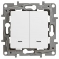 Legrand Etika Переключатель двухклавишный с подсветкой автоматический зажим 10АХ (белый) 672216