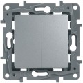 Legrand Etika Выключатель двухклавишный винтовой зажим 10А (Алюминий) 672402