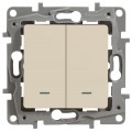 Legrand Etika Переключатель двухклавишный с подсветкой автоматический зажим 10АХ (слоновая кость) 672316