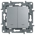 Legrand Etika Переключатель двухклавишный с подсветкой автоматический зажим 10АХ (алюминий) 672416 Legrand Etika Переключатель двухклавишный с подсветкой автоматический зажим 10АХ (алюминий) 672416