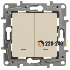 Legrand Etika Выключатель двухклавишный с подсветкой винтовой зажим 10А (слоновая кость) 672304