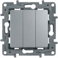 Legrand Etika Выключатель трехклавишный 10АХ винтовой зажим (алюминий) 672413