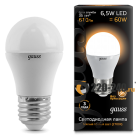 Шарообразная светодиодная лампа Gauss 6.5W E27 2700K LED (105102107) Шарообразная светодиодная лампа Gauss 6.5W E27 2700K LED (105102107)