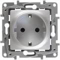 Legrand Etika Розетка 2К+З винтовой зажим со шторками (Алюминий) 672422