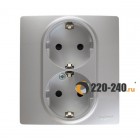 Legrand Etika Розетка 2X2К+З винтовой зажим со шторками (Алюминий) 672423