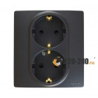 Legrand Etika Розетка 2X2К+З автоматический зажим со шторками (антрацит) 672633